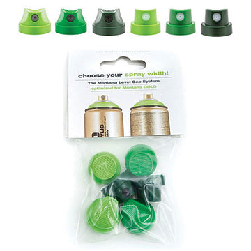 Montana Green Level Spray Caps, 6-Cap Set Carded - Peggable